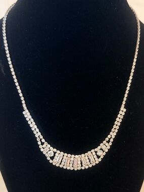 Vintage Art Deco Emerald Cut Rhinestone Choker —Silver Bridal Statement Necklace